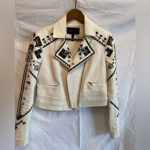 BCBGMAXAZRIA White and Black Blazer with Unique Stitched Pattern